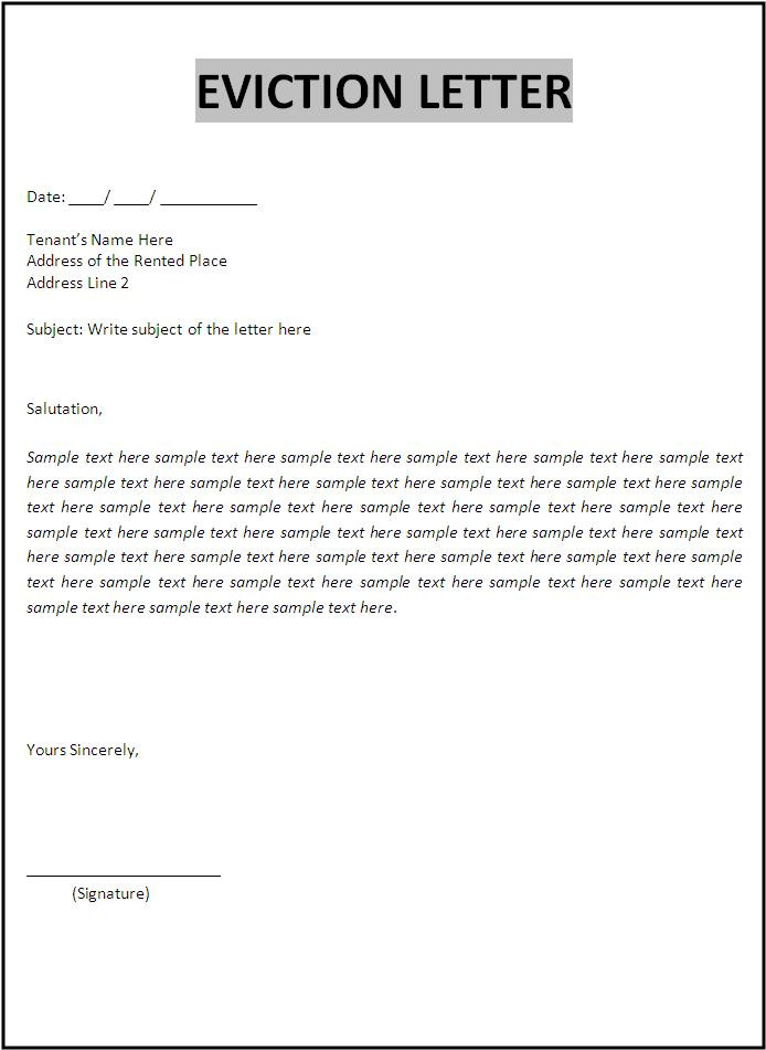 Letter Of Eviction Template Eviction Letter Sample