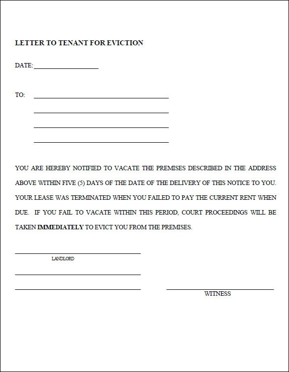 Letter Of Eviction Template Sample Eviction Notice Template 12 Free Documents In