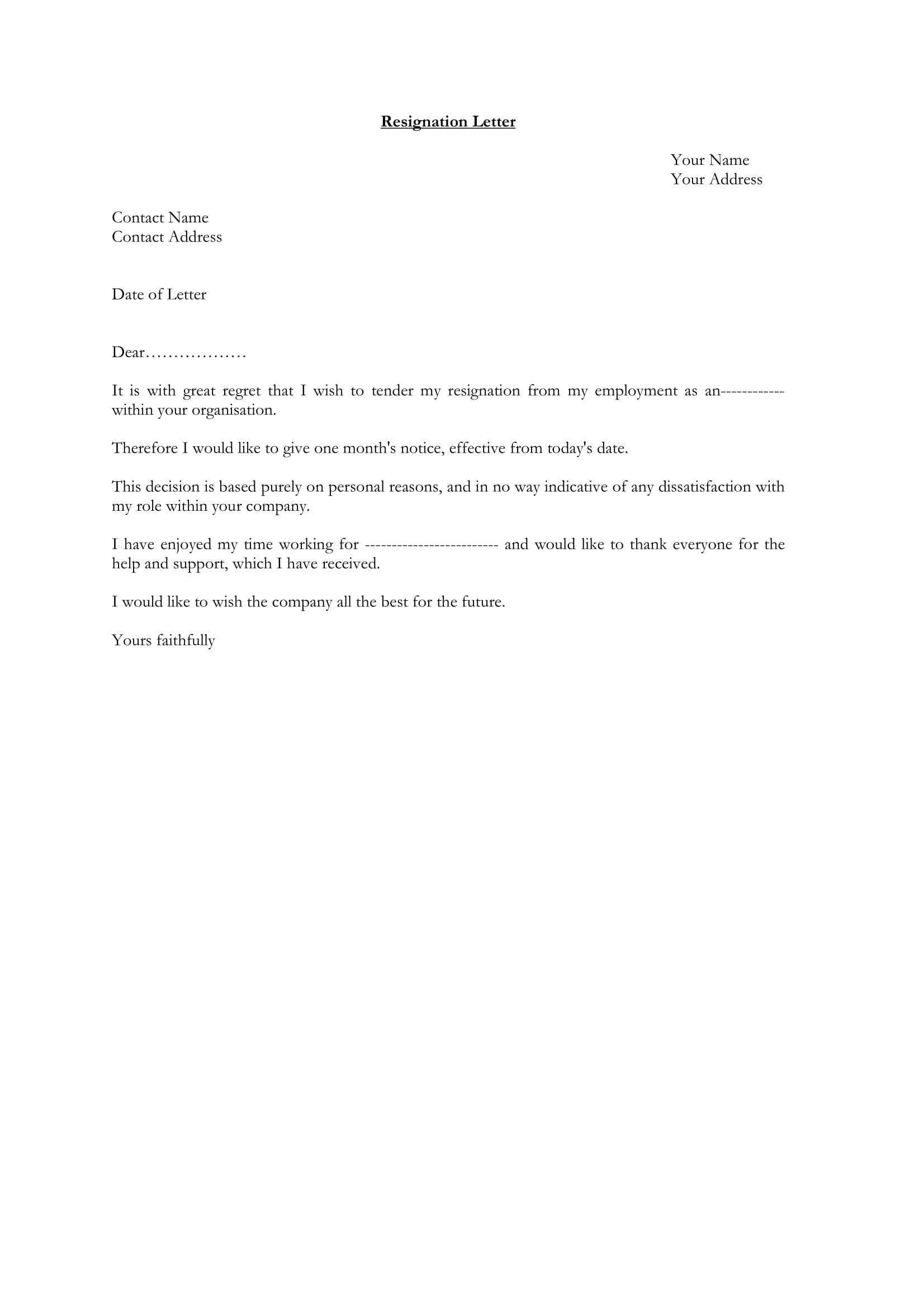 Letter Of Resignation Template 12 Standard Resignation Letter Examples Pdf Word