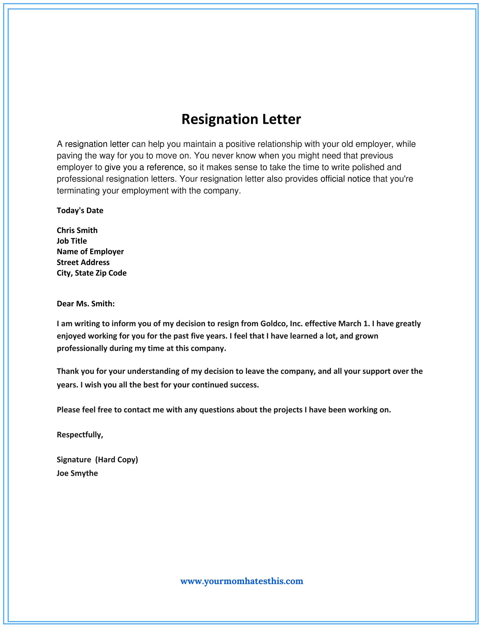 Letter Of Resignation Template Best Resignation Letter