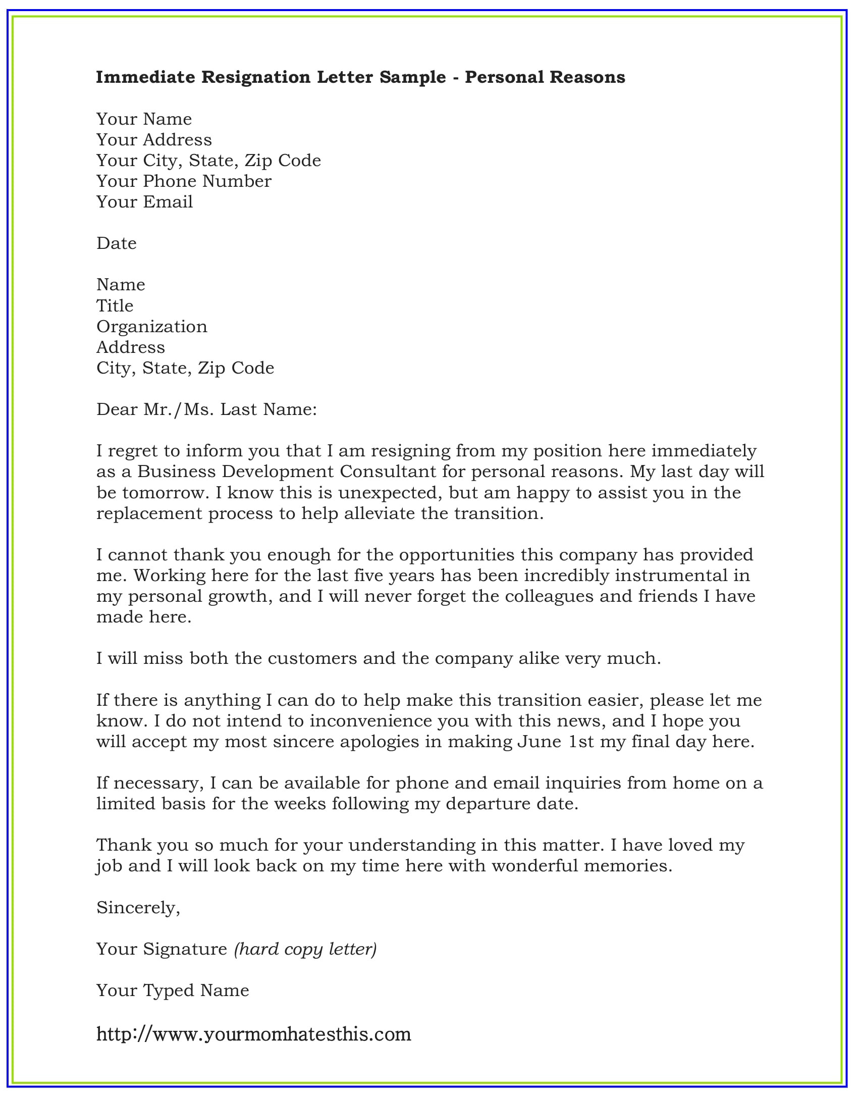 Letter Of Resignation Template Different Types Of Resignation Letter Samples
