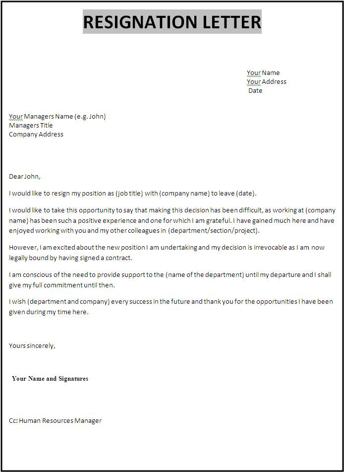 Letter Of Resignation Template Resignation Letter format