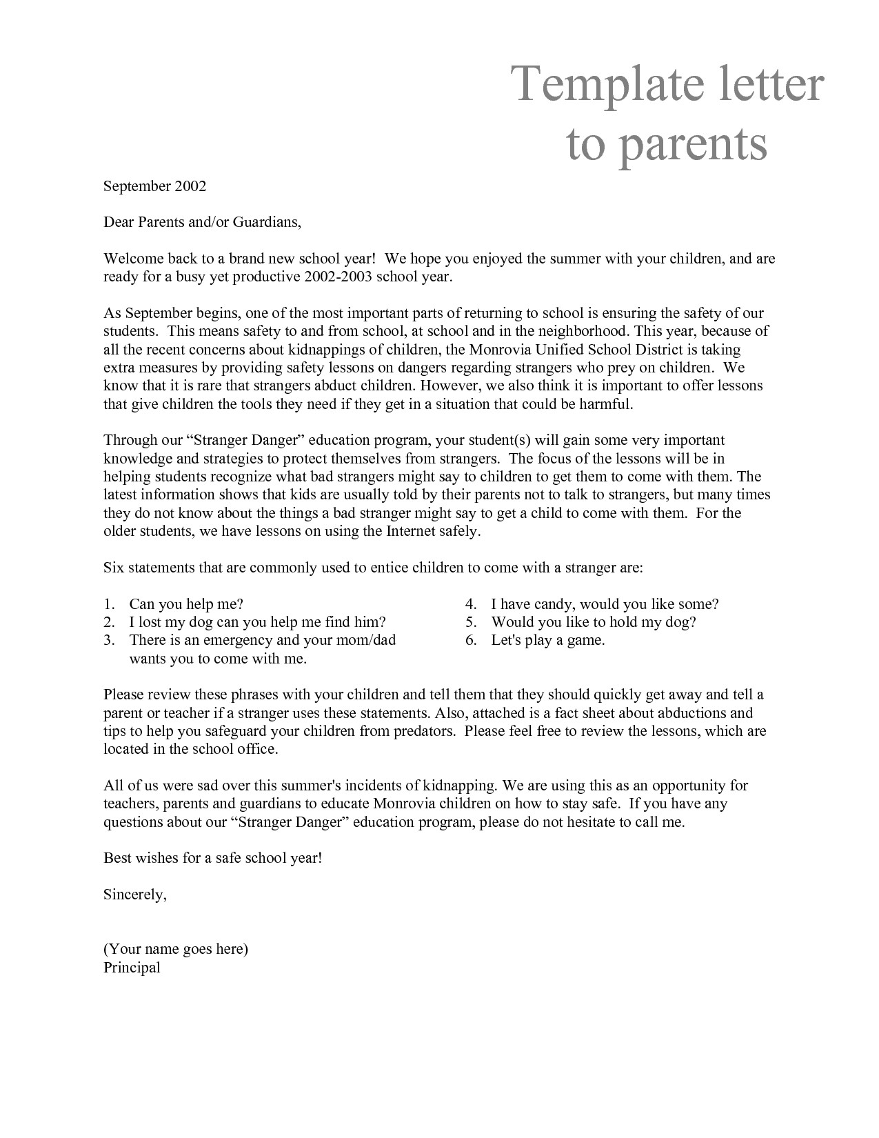 Letter to Parent Template Parent Letter Template – Emmamcintyrephotography