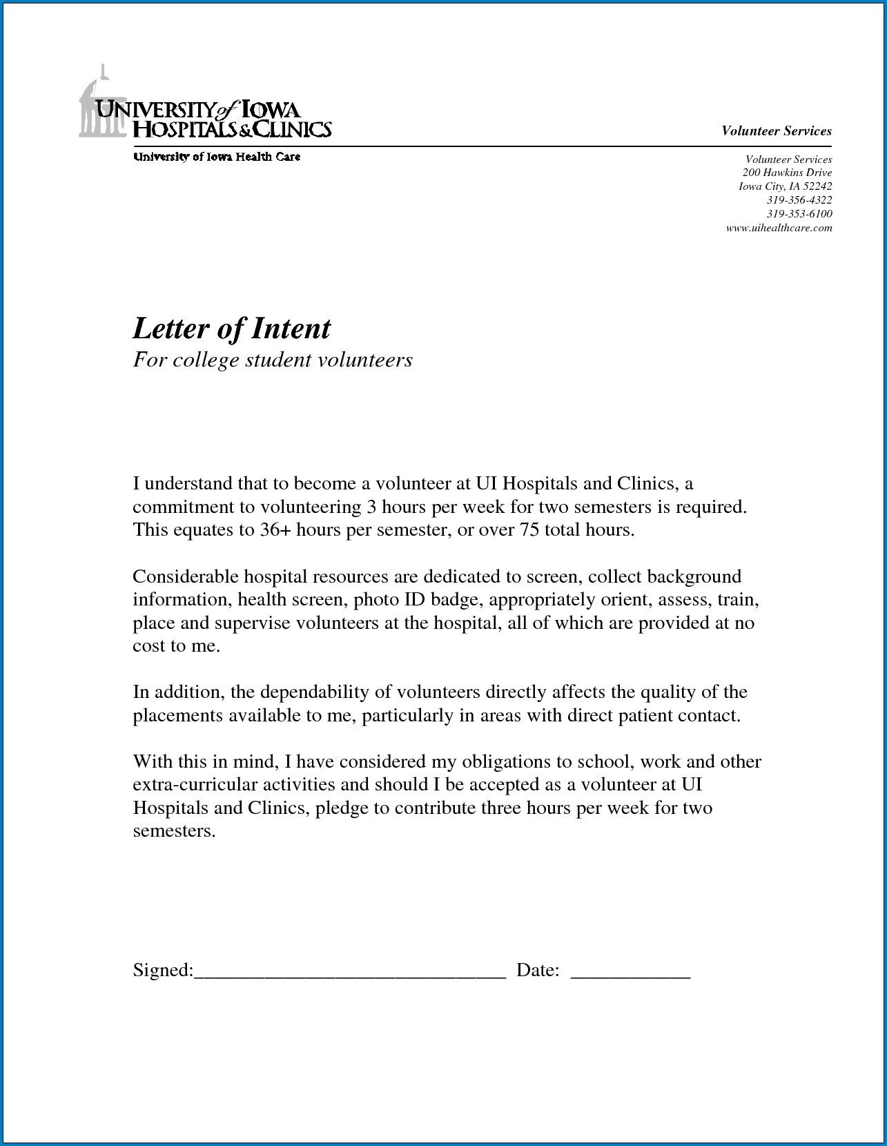Letters Of Intent Template Free Printable Letter Intent for College