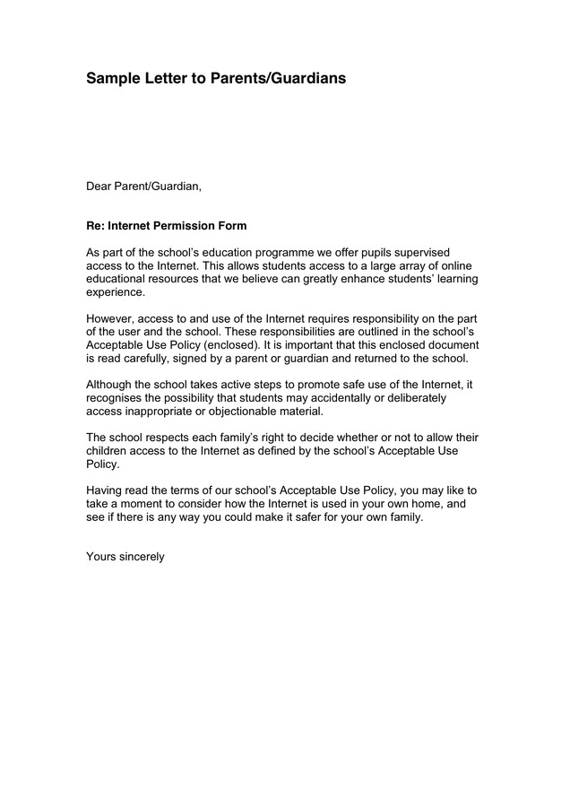 Letters to Parents Template Letter to Parent Template