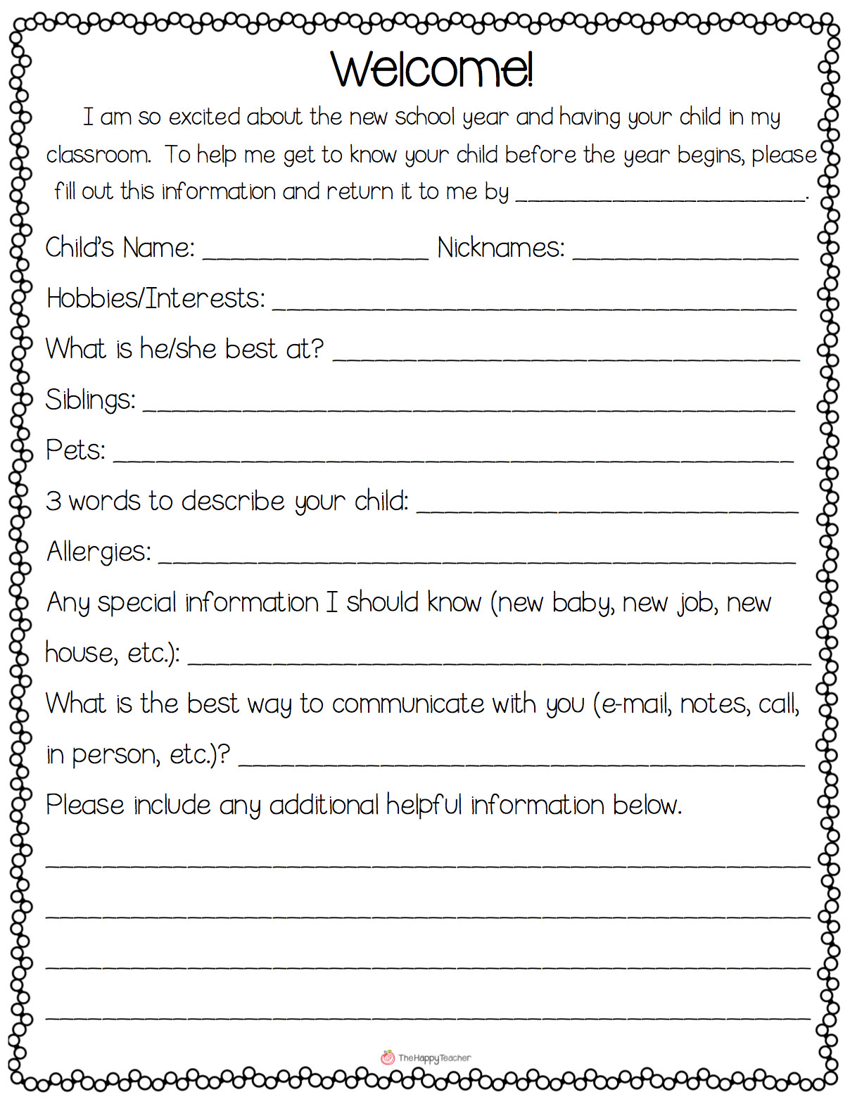 Letters to Parents Template Preschool Wel E Letter to Parents From Teacher Template