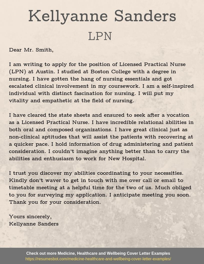 Lpn Cover Letter Template Licensed Practical Nurse Cover Letter Samples &amp; Templates