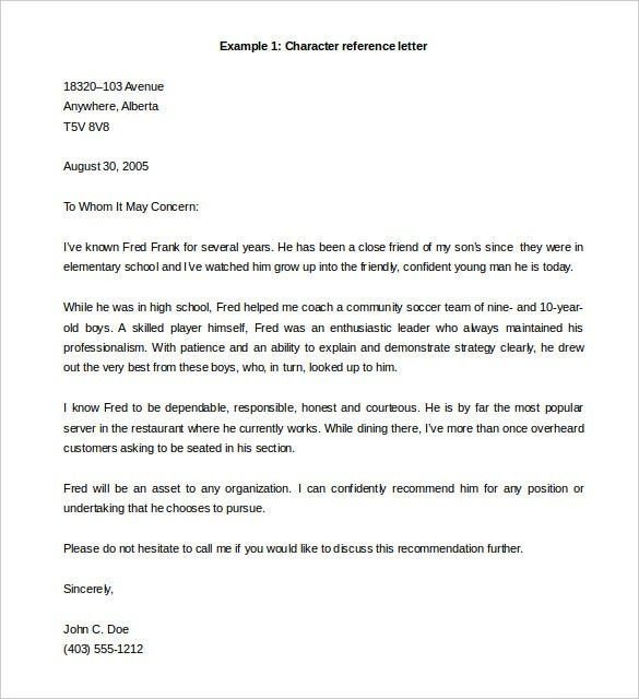 Reference Letter Template Free 10 Reference Letter Samples