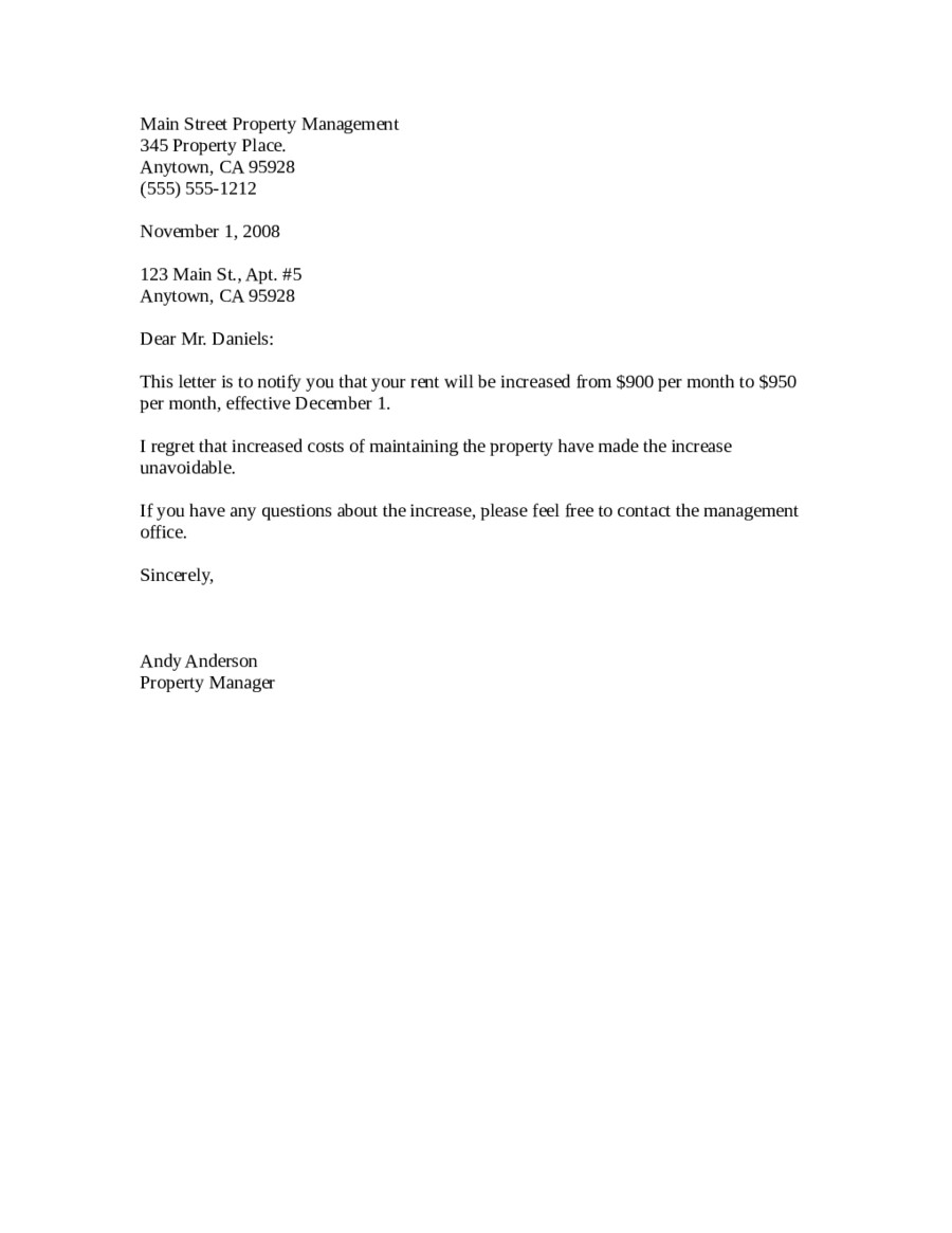 Rent Increase Letter Template 2020 Rent Increase Letter Fillable Printable Pdf