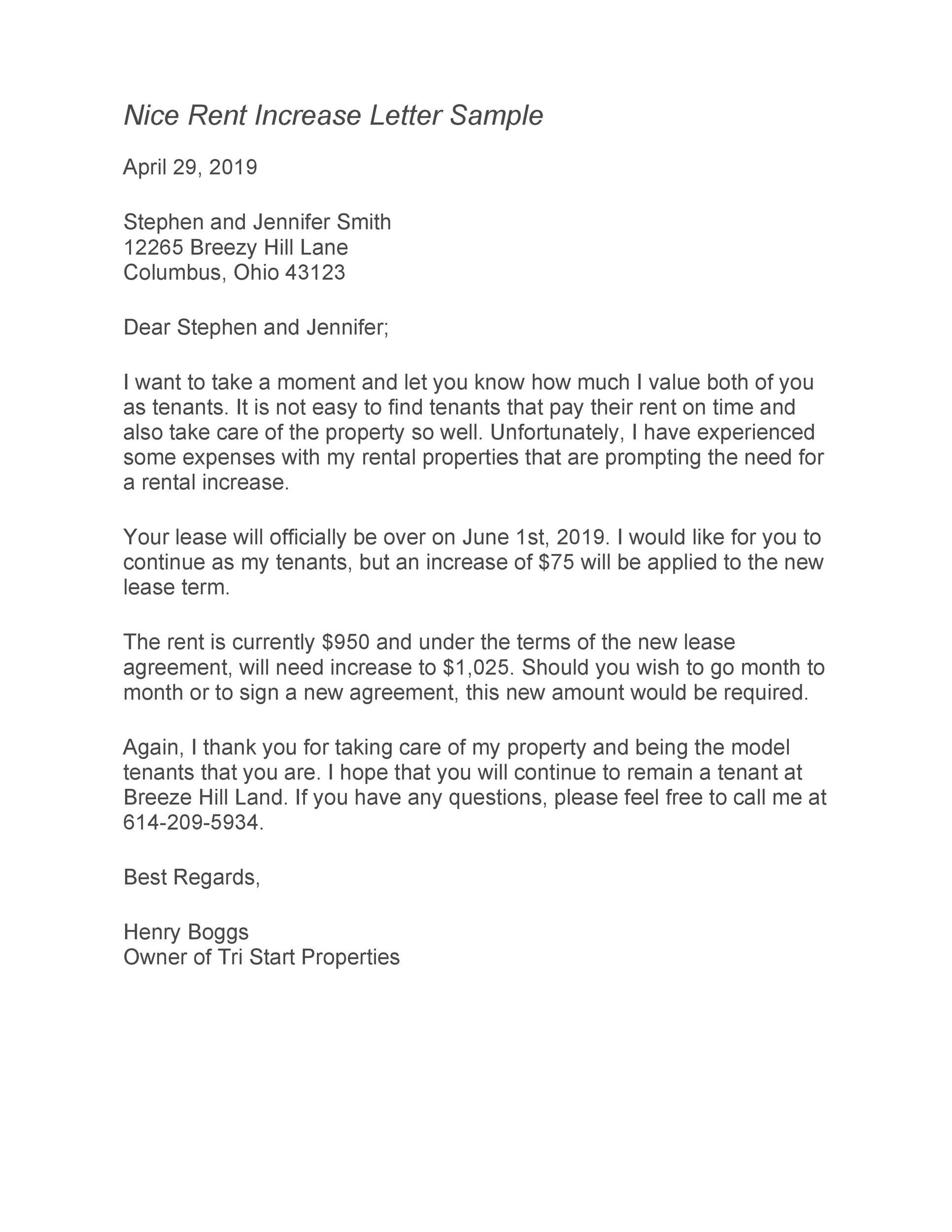 Rent Increase Letter Template 46 Friendly Rent Increase Letters Free Samples Templatelab