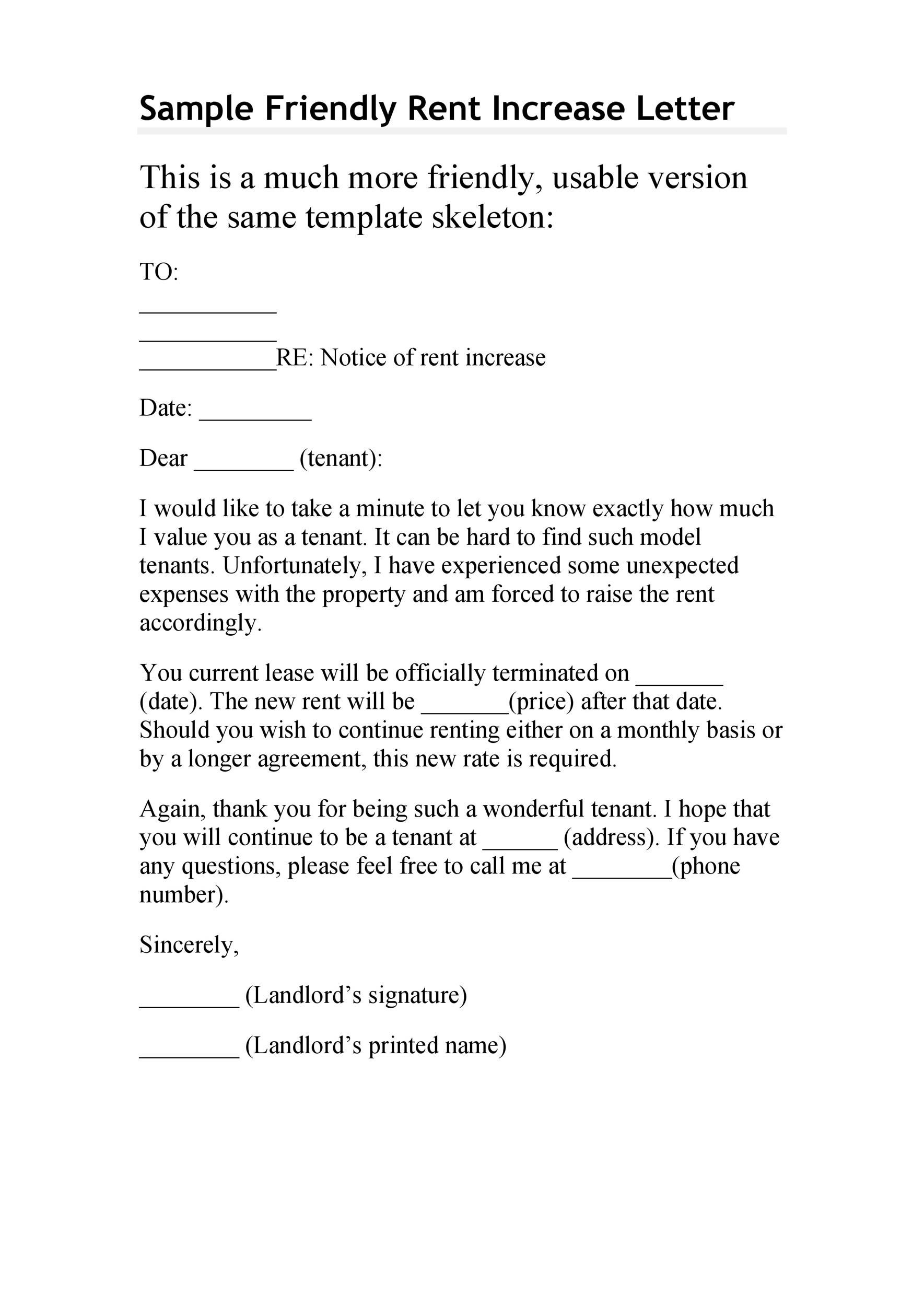 Rent Increase Letter Template 46 Friendly Rent Increase Letters Free Samples Templatelab