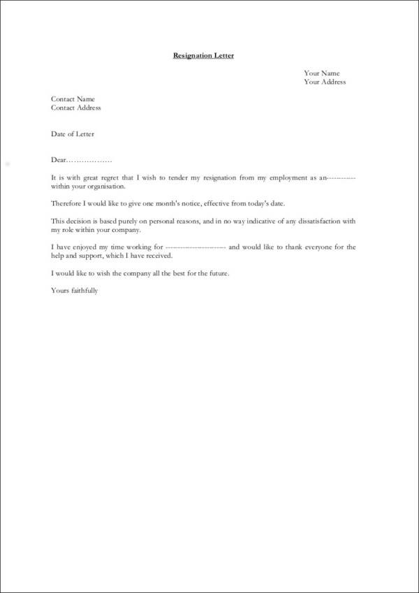 Resignation Letter Template Free Free 37 Printable Resignation Letter Samples In Pdf