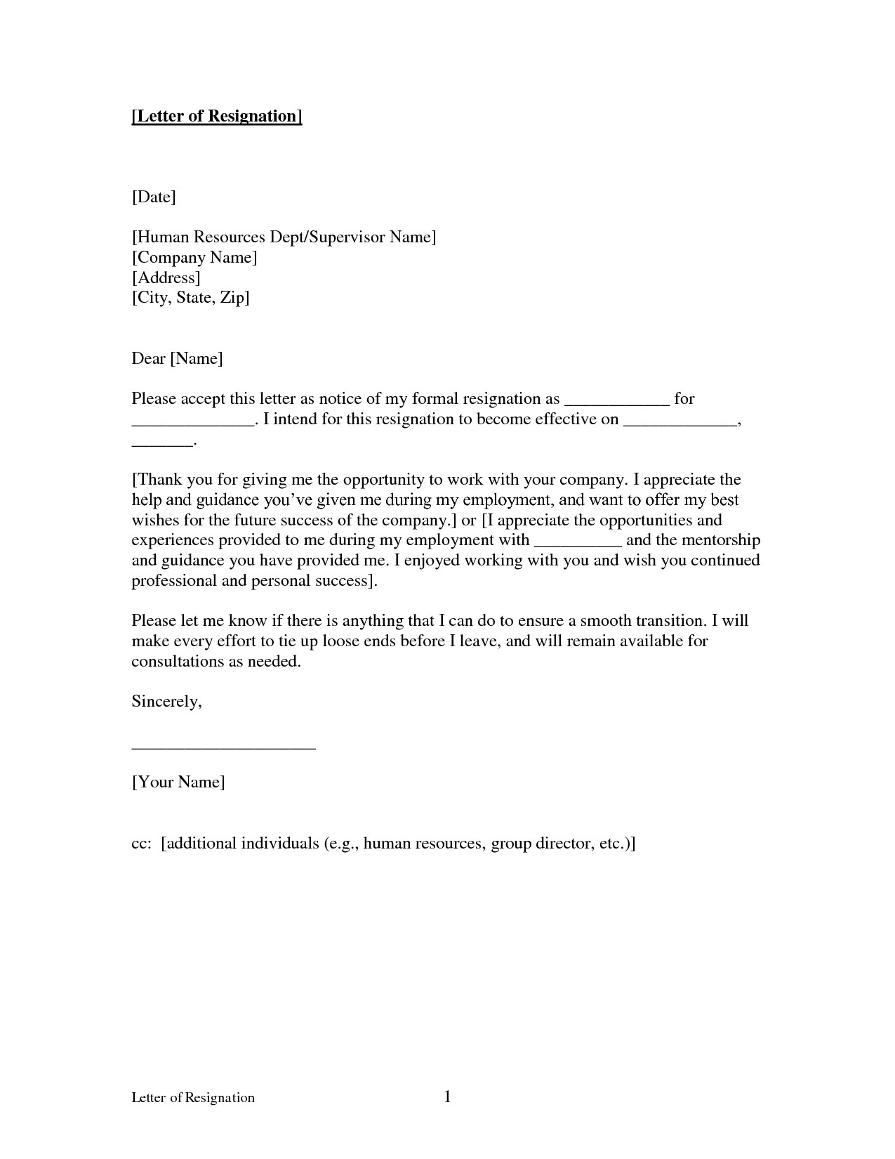 Resignation Letter Template Free Free Printable Letter Of Resignation form Generic
