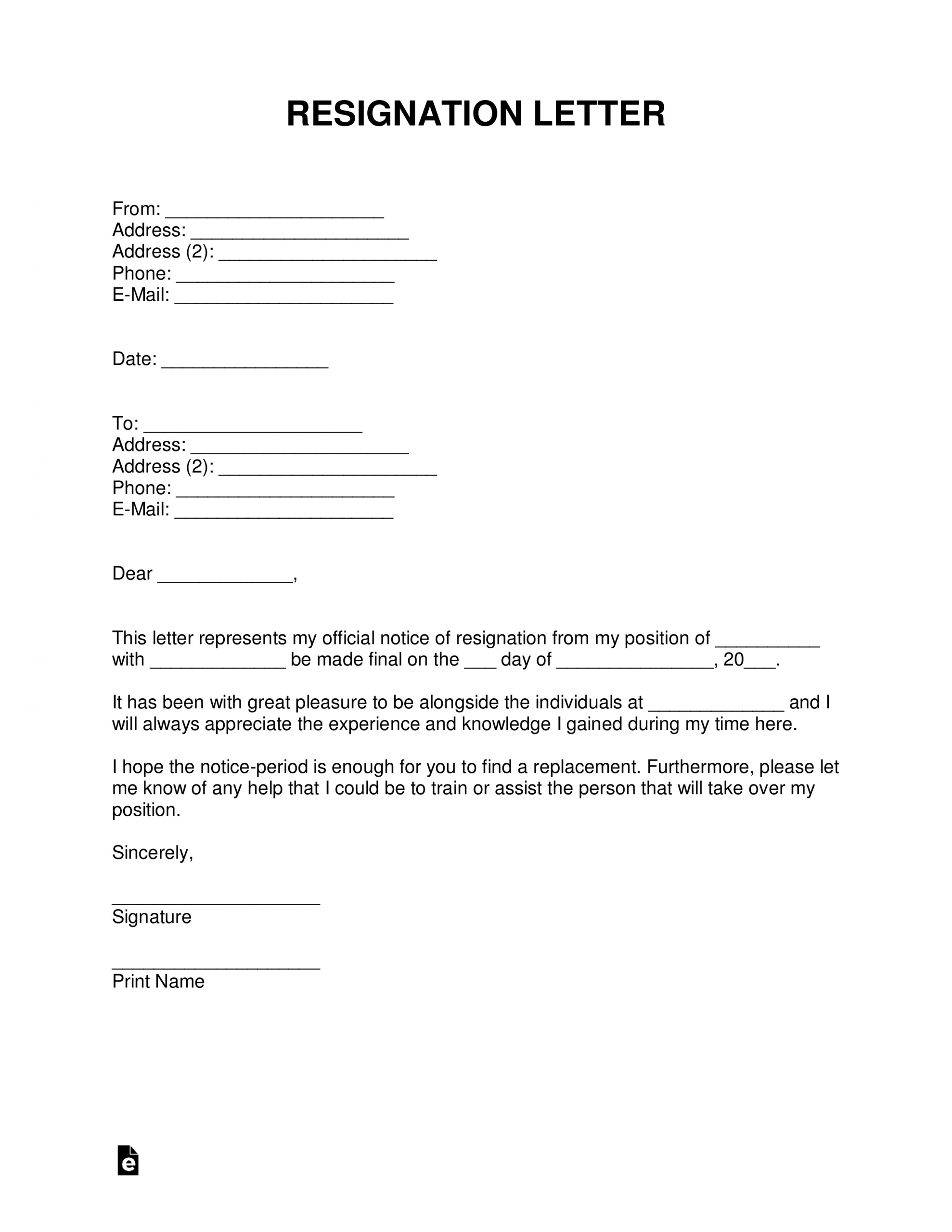 Resignation Letter Template Free Free Resignation Letters
