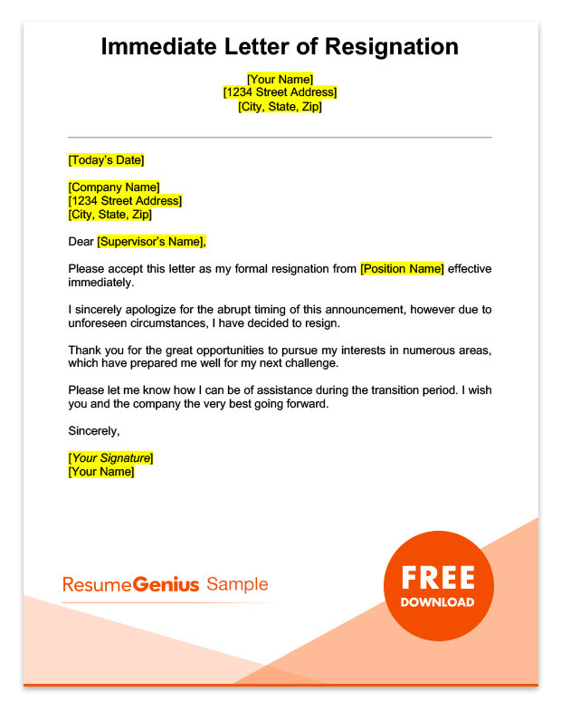 Resignation Letter Template Free Life Specific Resignation Letters Samples