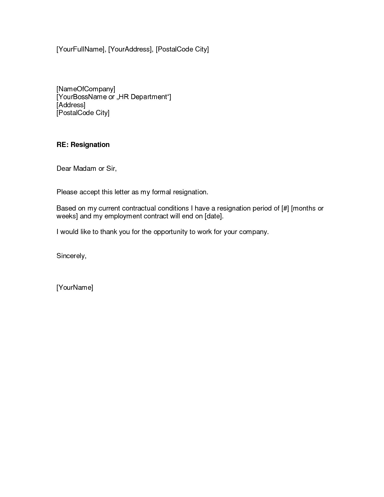 Resignation Letter Template Free Resignation Letter Template Fotolip