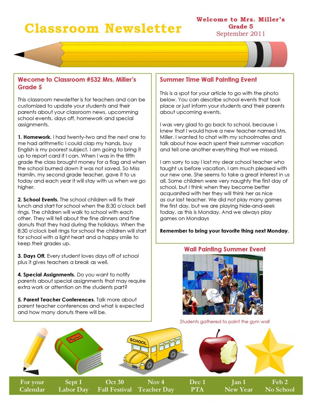 School Newsletter Template Free Elementary School Newsletter Template Addictionary