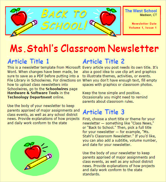 School Newsletter Template Free Free 9 Sample Classroom Newsletters In Pdf