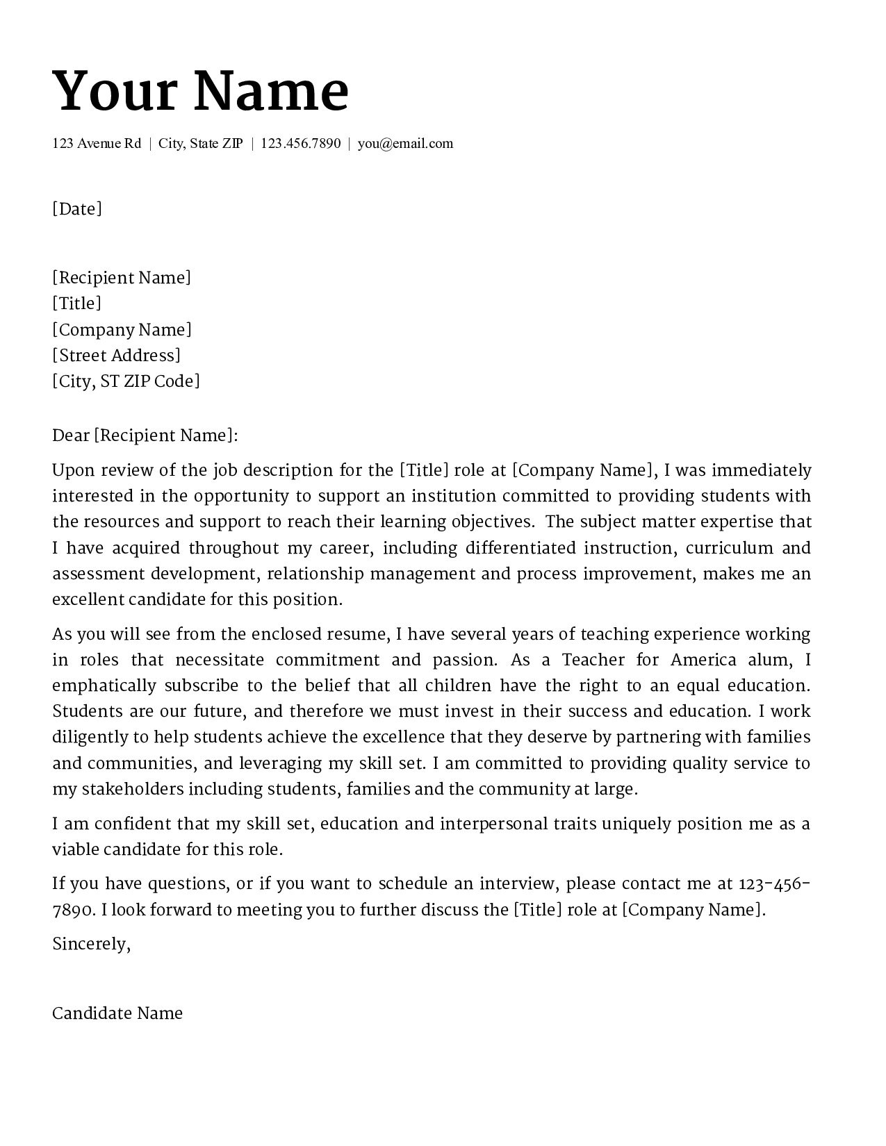 Teacher Cover Letter Template Teacher Cover Letter