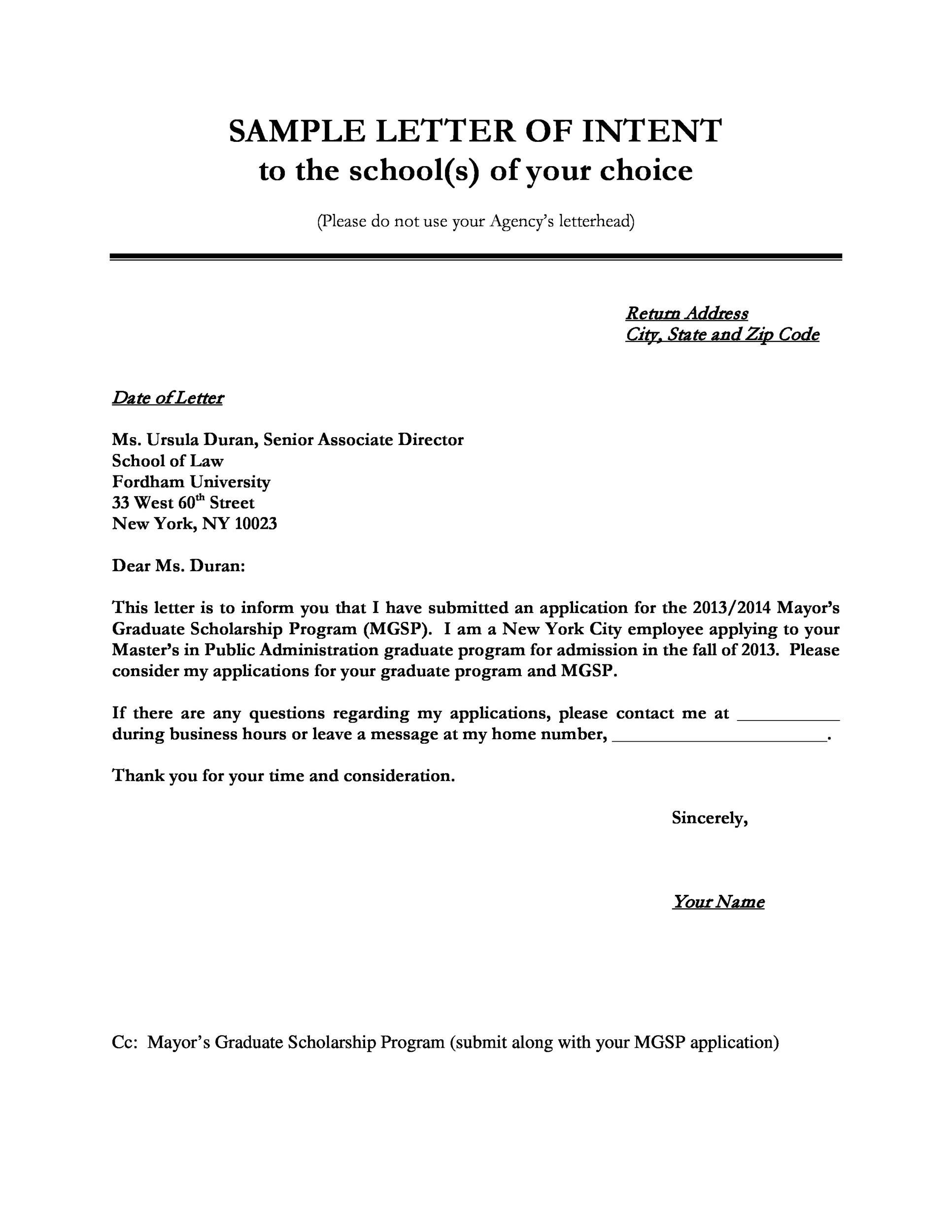 Template Letter Of Intent 40 Letter Of Intent Templates &amp; Samples [for Job School