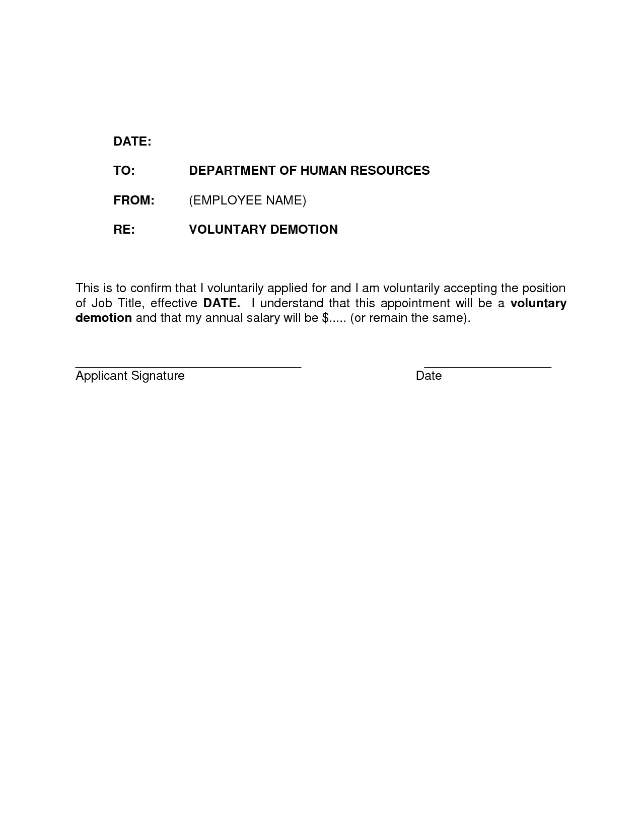 Voluntary Demotion Letter Template Demotion Letter Sample Pdf