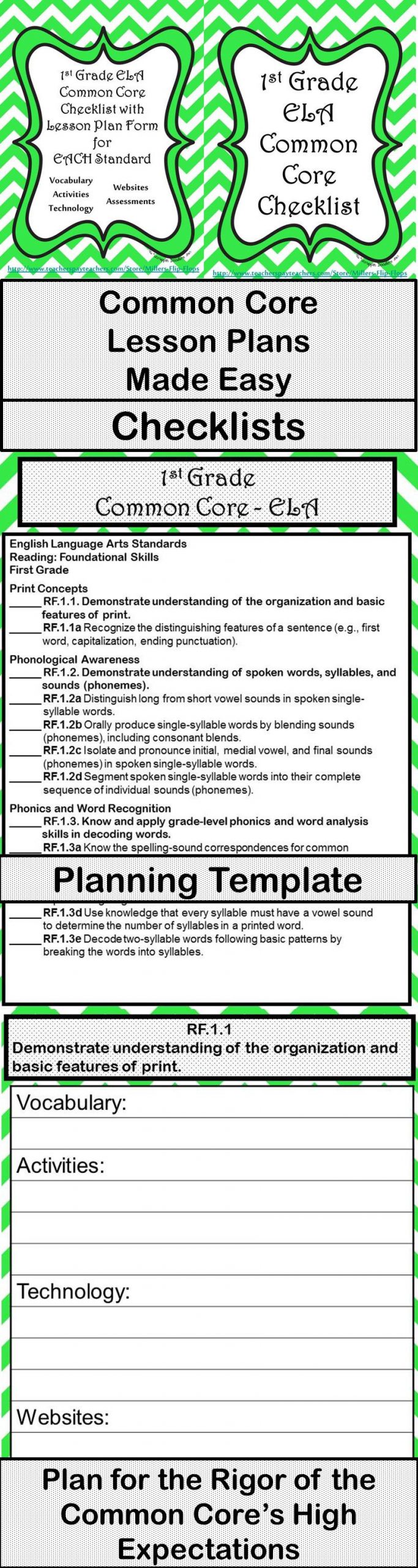 1st Grade Lesson Plans 1st Grade Ela Mon Core Checklist Lesson Planning form