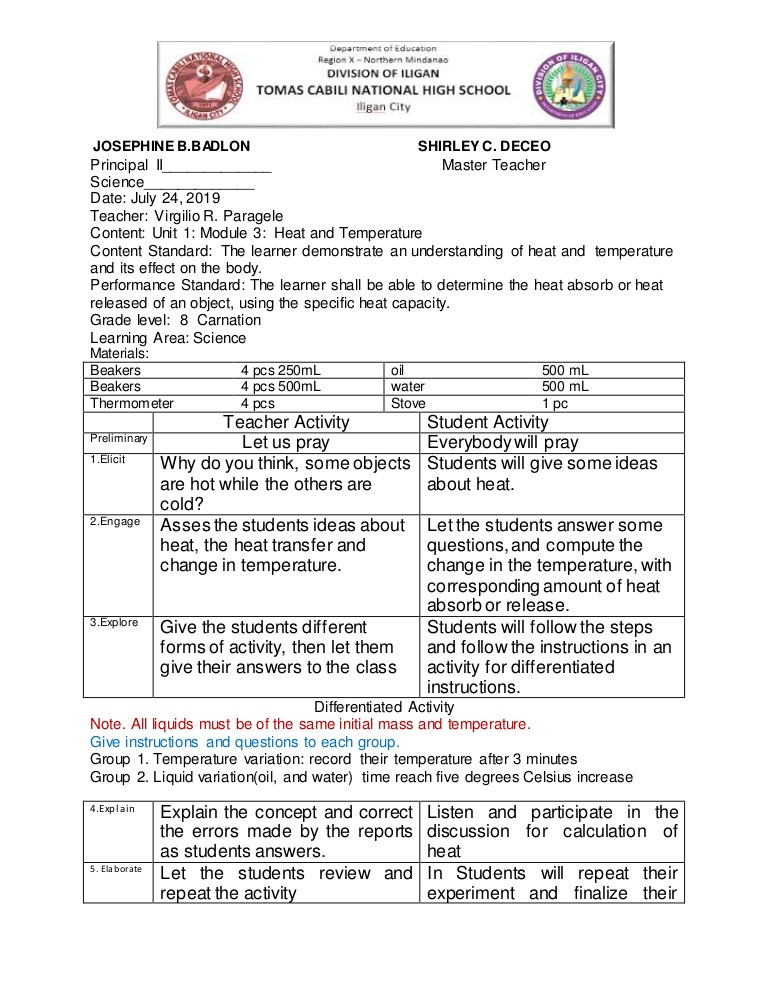 1st Grade Science Lesson Plans 7 E Lesson Plan Grade 8 Science First Observation Of 2019