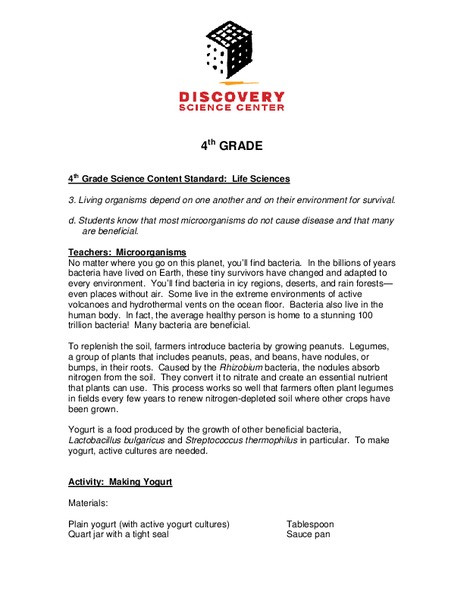 4th Grade Science Lesson Plans Discovery Science Center Activities Lesson Plan for 4th