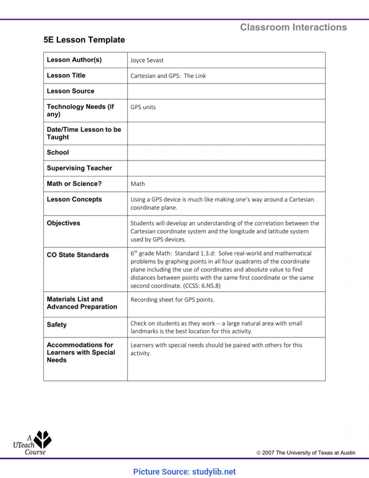 5e Lesson Plan Examples 5e Lesson Plan Instruction Model and Application