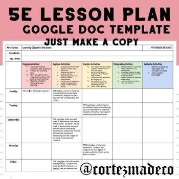 5e Lesson Plan Template Editable Weekly 5e Model Lesson Plan Template by