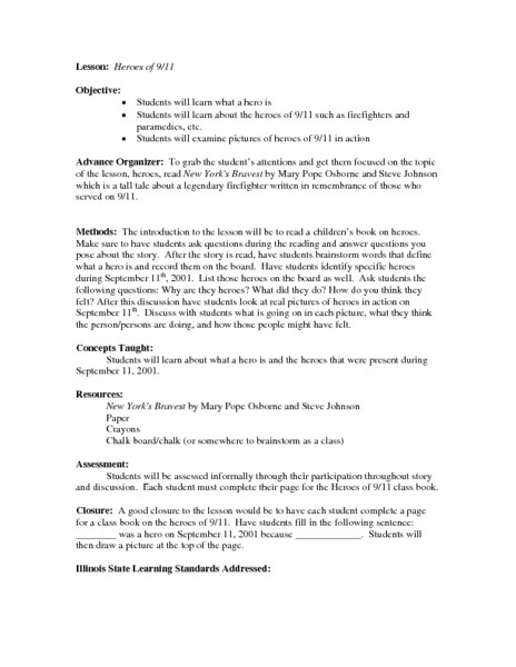 9 11 Lesson Plans Heroes Of 9 11 Lesson Plan for 2nd 4th Grade