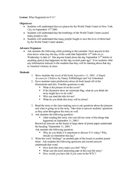 9 11 Lesson Plans What Happened On 9 11 Lesson Plan for 2nd 4th Grade
