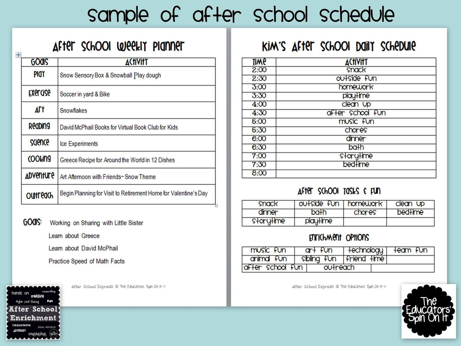 After School Lesson Plans after School Weekly Planner