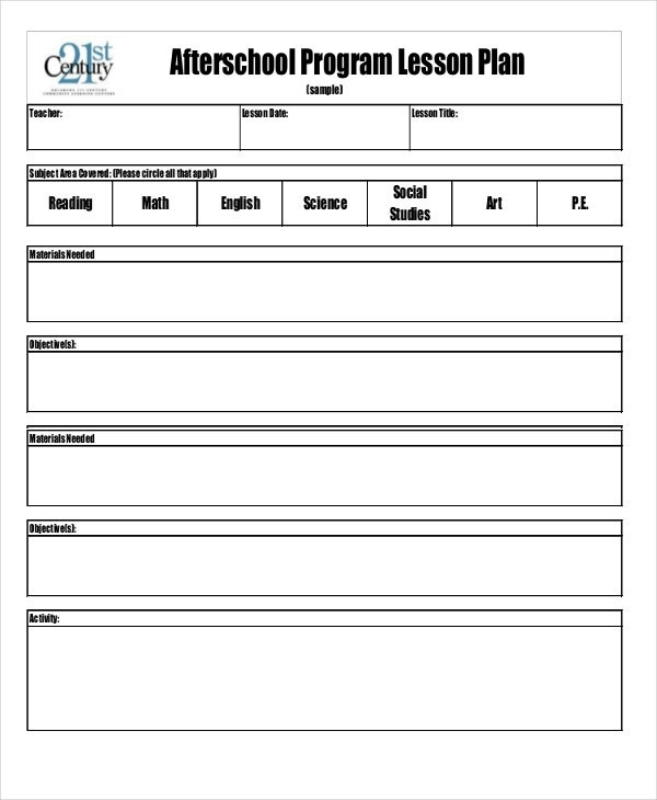 After School Program Lesson Plans Lesson Plan Template 22 Free Word Pdf Documents