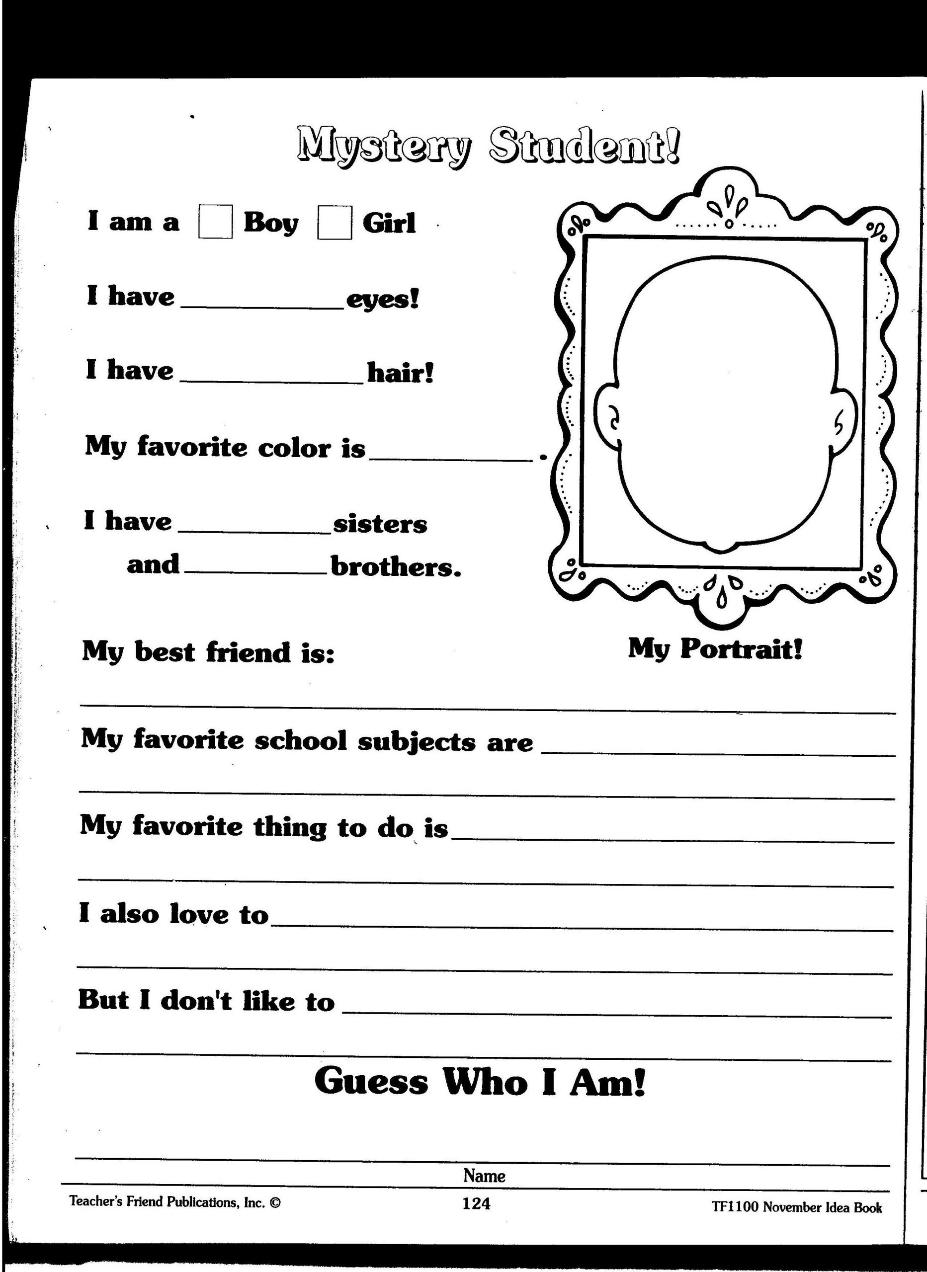 All About Me Lesson Plans All About Me Lesson Plans Mystery Student Worksheet