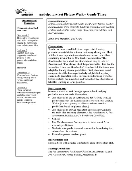 Anticipatory Set Lesson Plan Anticipatory Set Picture Walk Lesson Plan for 3rd Grade