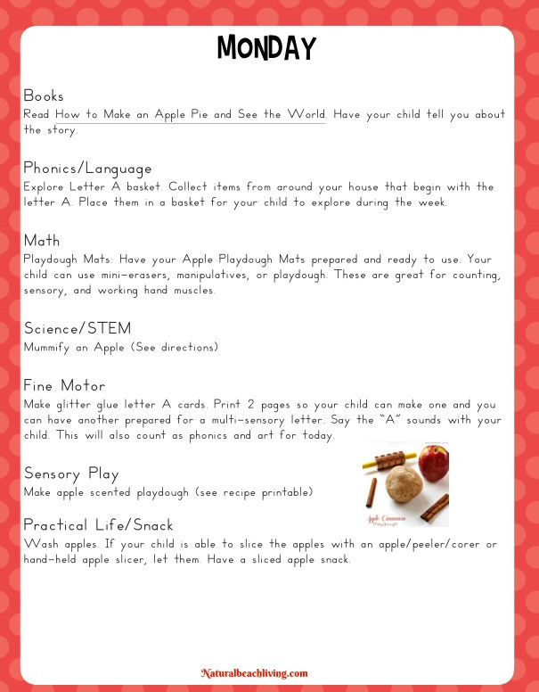 Apple Lesson Plans for Preschool Kindergarten and Preschool Apple theme Activities and