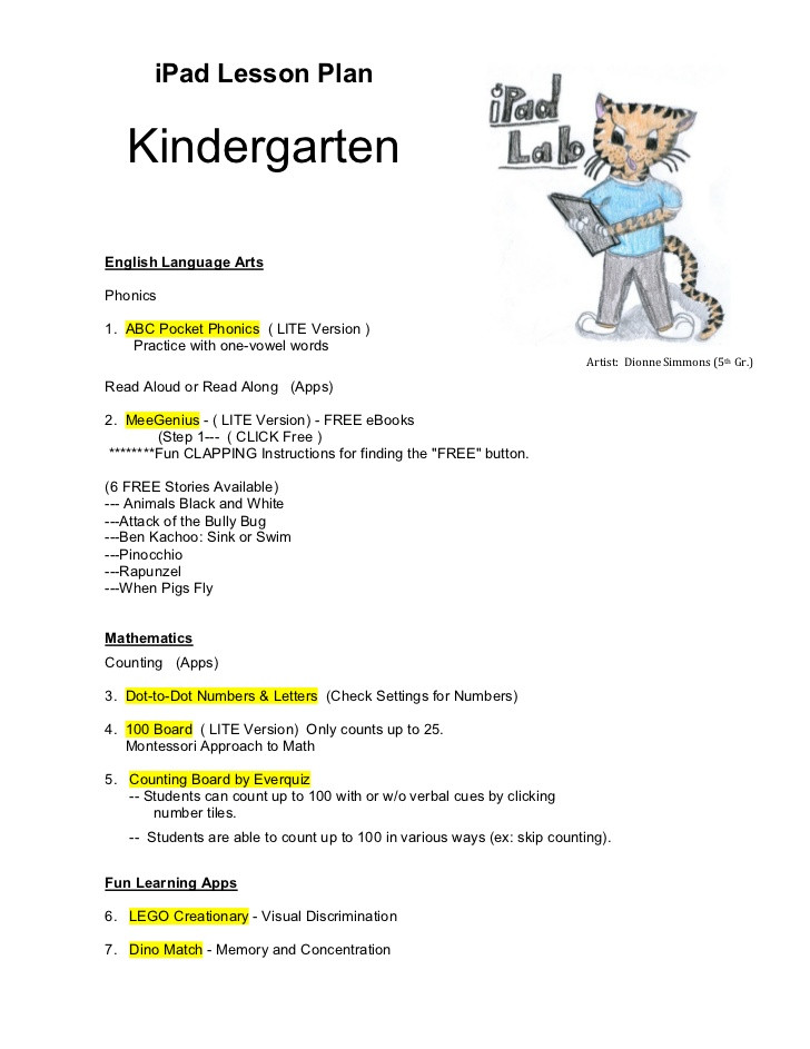 Art Lesson Plans for Kindergarten Sample Lesson Plan for Kindergarten Language Arts