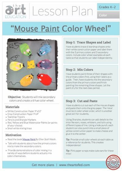 Art Lesson Plans for Preschoolers “mouse Paint” Color Wheel Free Lesson Plan Download the