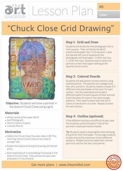 Art Lesson Plans Middle School Chuck Close Portrait Drawing Free Lesson Plan Download In