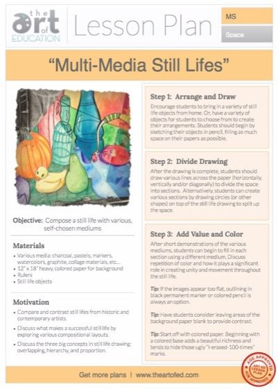 Art Lesson Plans Middle School Multi Media Still Lifes Free Lesson Plan Download the