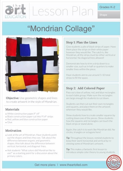 Art Lesson Plans Mondrian Collage Free Lesson Plan Download the Art Of Ed