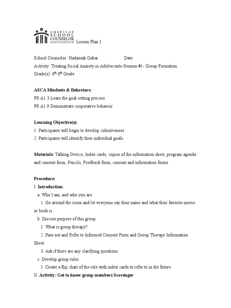 Asca Lesson Plan Template asca Lesson Plan Relaxation Psychology