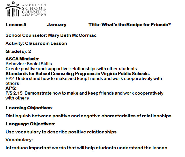 Asca Lesson Plan Template Elementary Counseling Blog Using asca Mindsets In Lesson