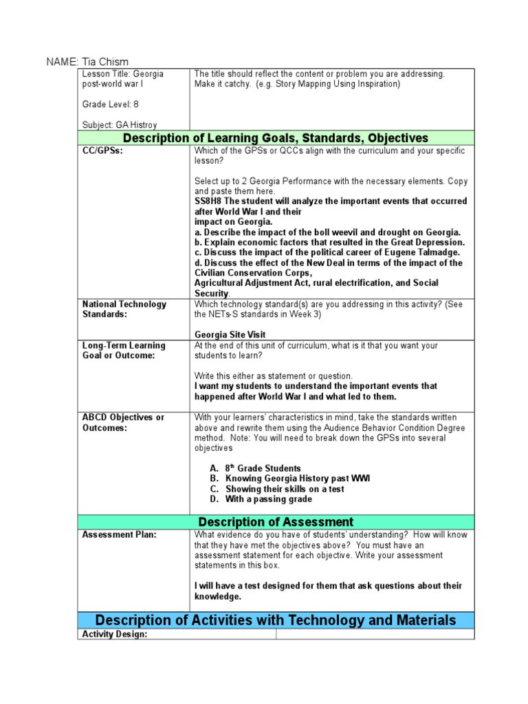 Assessment In Lesson Plan Lesson Plan Template Full Length 2