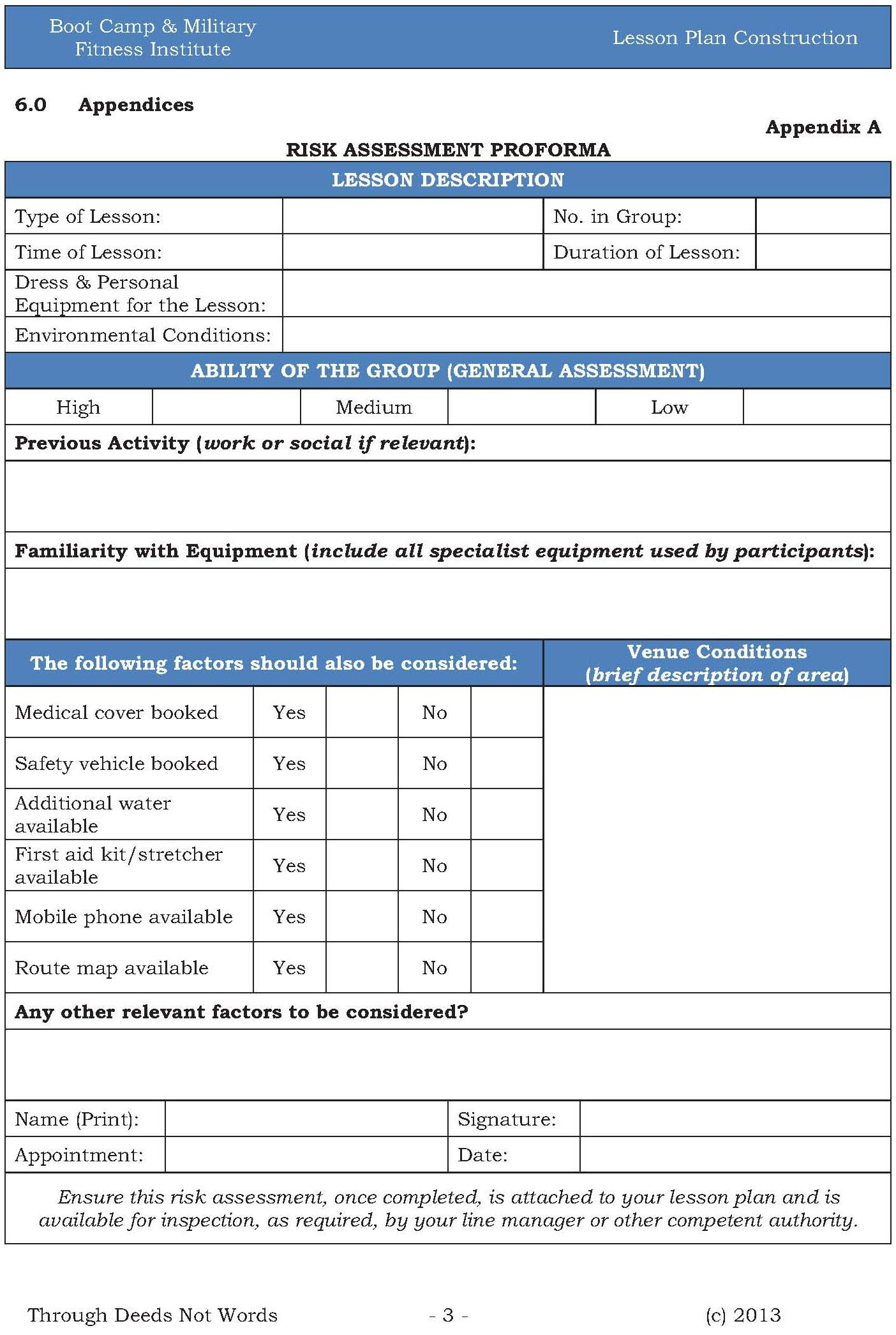 Assessment In Lesson Plan Outdoor Fitness Lesson Plan &amp; Framework – Boot Camp