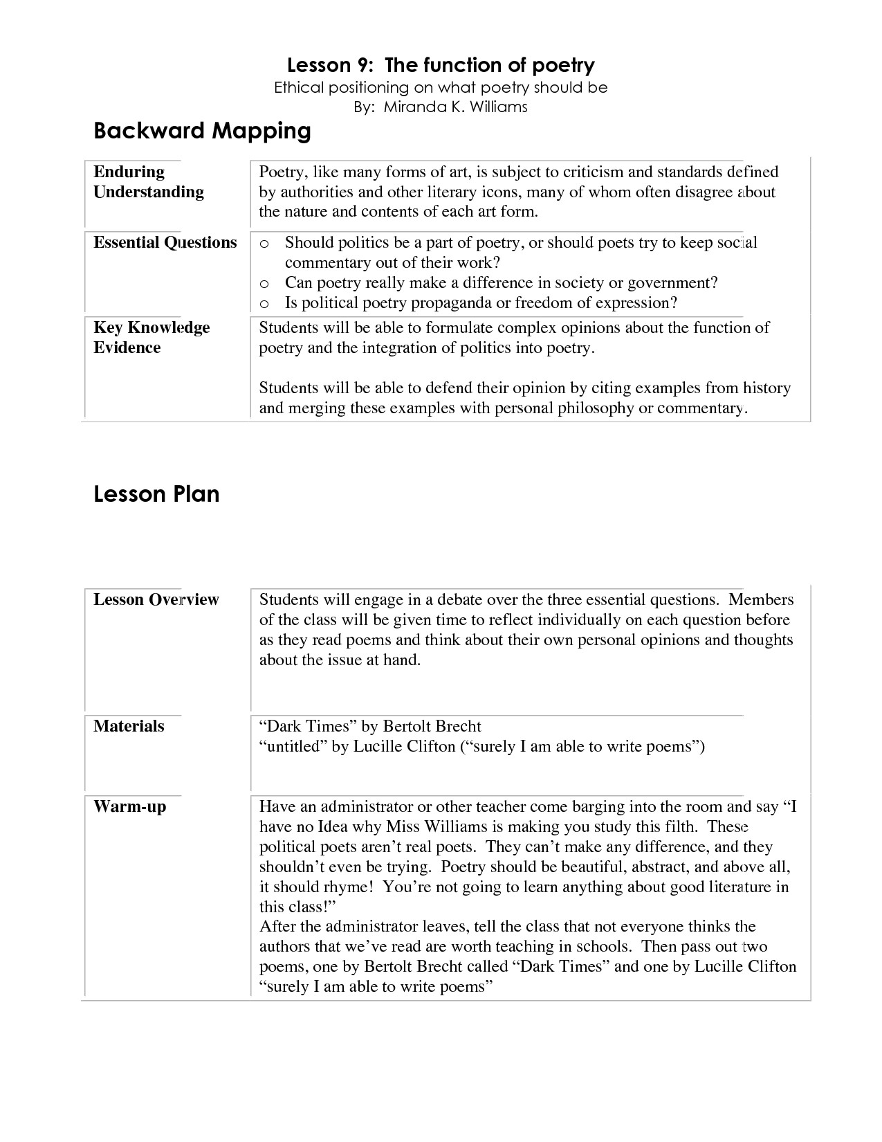 Backward Design Lesson Plan Backward Planning Template