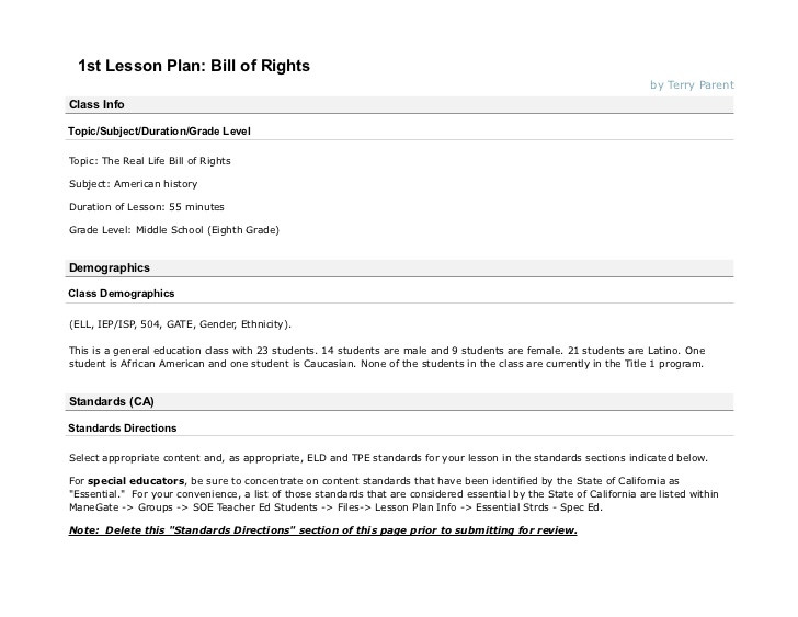 Bill Of Rights Lesson Plan Lesson Plan Bill Of Rights