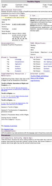 Bill Of Rights Lesson Plan the Bill Of Rights Lesson Plan for 8th Grade