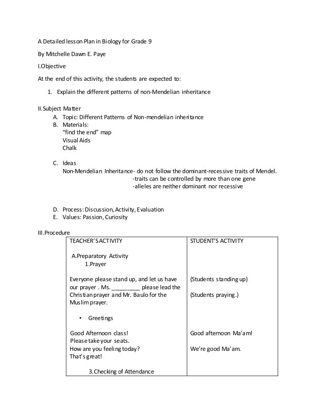 Biology Lesson Plans A Detailed Lesson Plan In Biology for Grade 9